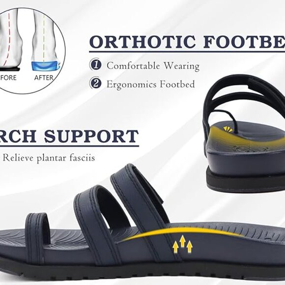 KuaiLu Black Orthotic Slide Arch Support Hook Loop Flat Slide On Sandals 9 - Picture 3 of 11